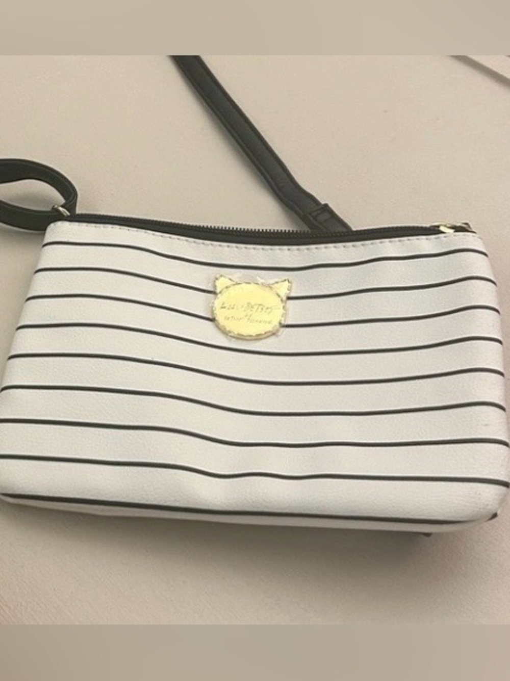 Luv BETSEY Striped White & Black Crossbody Bag with Gold Accent new